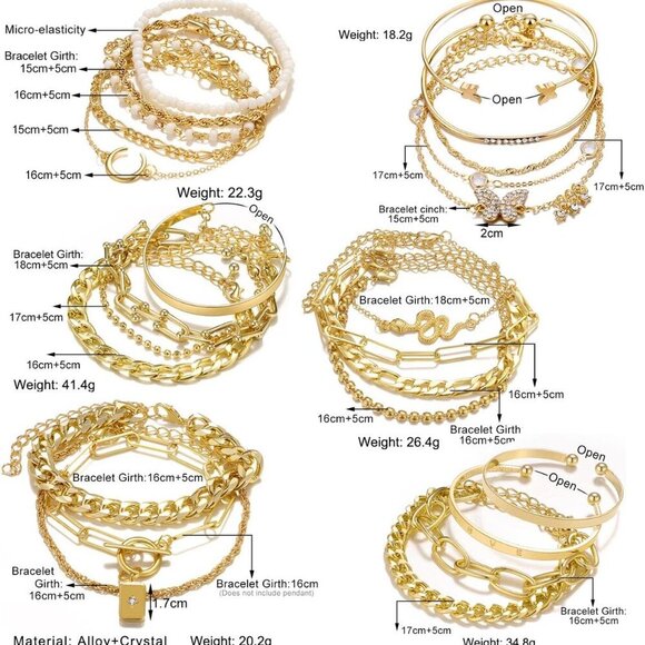 24-25 Pcs 6 Pack 14K Gold Ankle Bracelets Set for Women Boho Stackable Bangles C - Picture 7 of 7